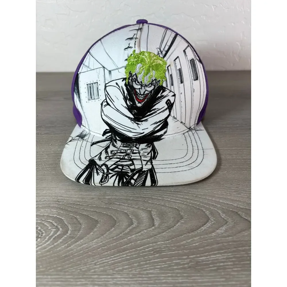 Vintage Six Flags DC Comics The Joker Snapback Hat Purple Green Embroidered Cap